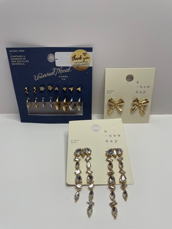 Universal Thread Jewelry - NWT Universal Thread Gold Crystal Linear Drop Earrings and Gold Stud Set.